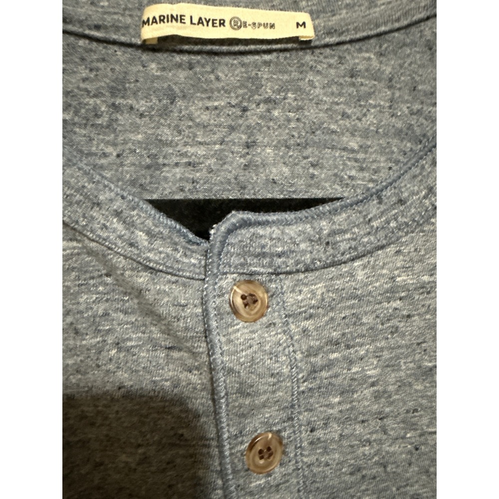 Marine Layer Re-Spun Henley Size M Blue Heather Long Sleeve Shirt